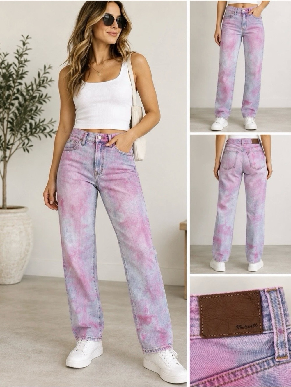 Madewell Pink Blue Tie Dye Size 30 Straight Leg Jeans | Y2K Boho Festival Denim